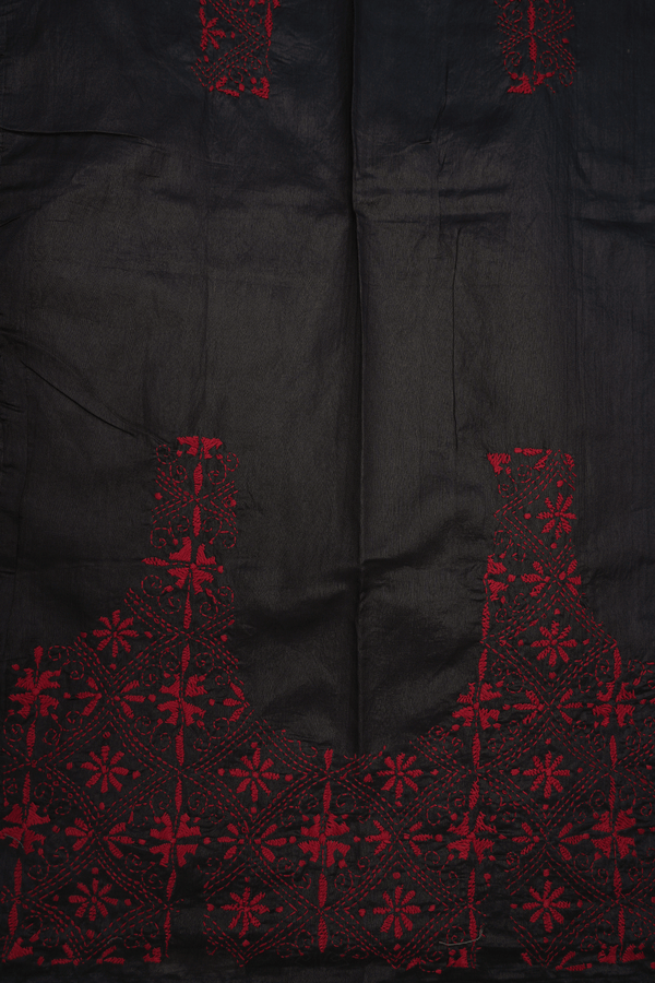 Allover Threadwork Buttas Black Semi Raw Silk Saree
