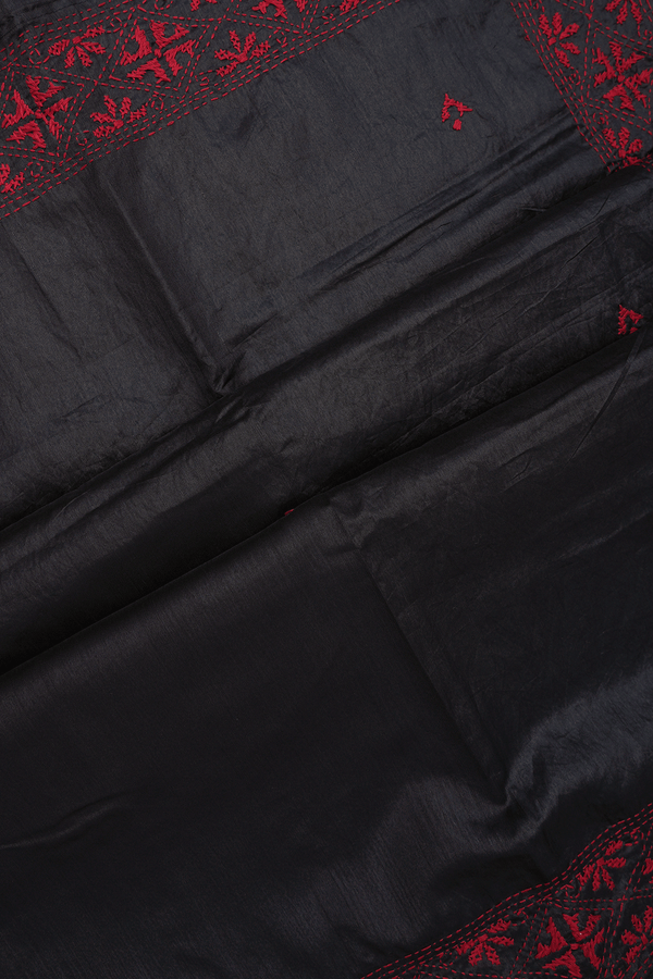 Allover Threadwork Buttas Black Semi Raw Silk Saree