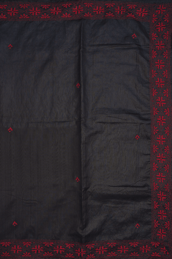 Allover Threadwork Buttas Black Semi Raw Silk Saree