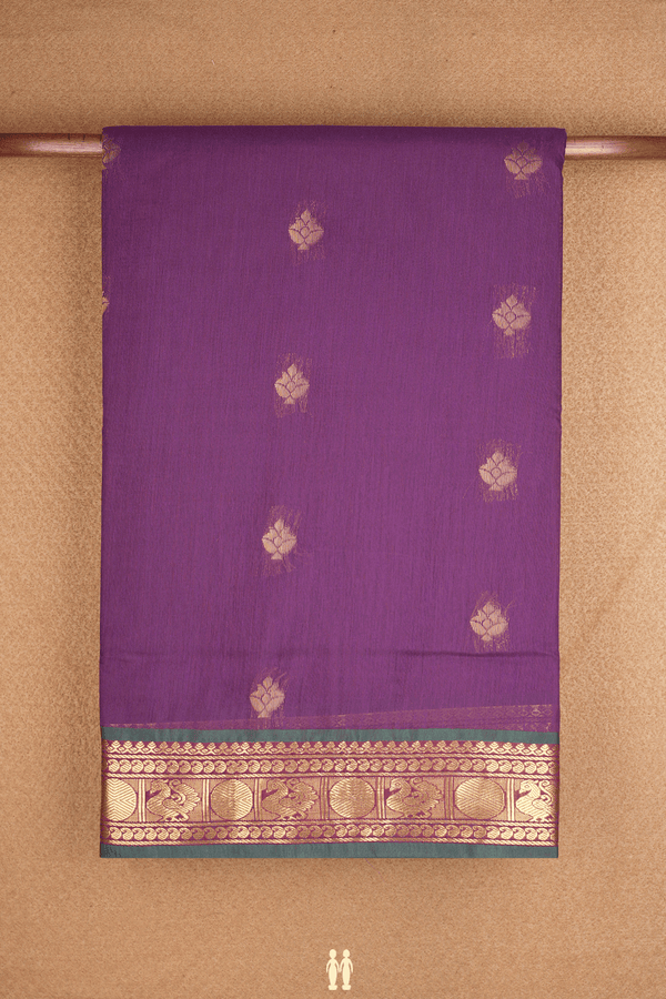 Allover Zari Buttas Grape Purple Nine Yards Cotton Saree