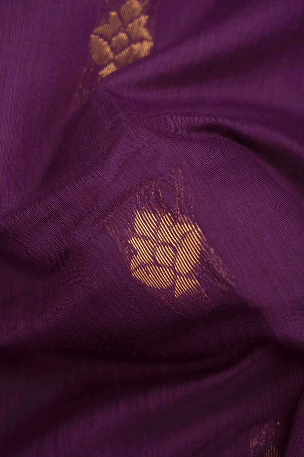Allover Zari Buttas Grape Purple Nine Yards Cotton Saree