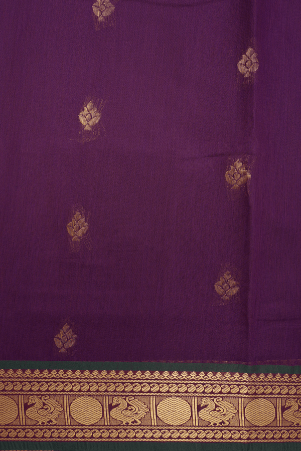 Allover Zari Buttas Grape Purple Nine Yards Cotton Saree
