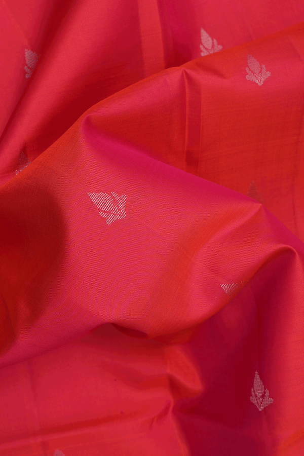 Allover Zari Buttis Coral Red Soft Silk Saree