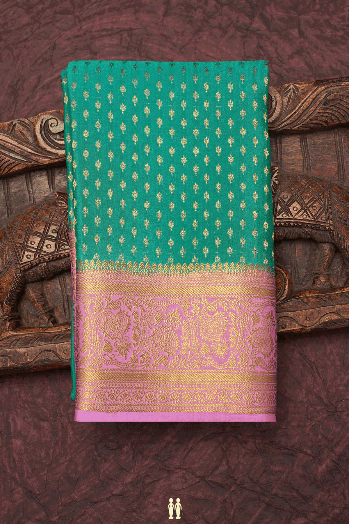Allover Zari Buttis Teal Green Mysore Silk Saree