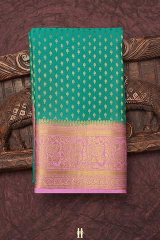Allover Zari Buttis Teal Green Mysore Silk Saree