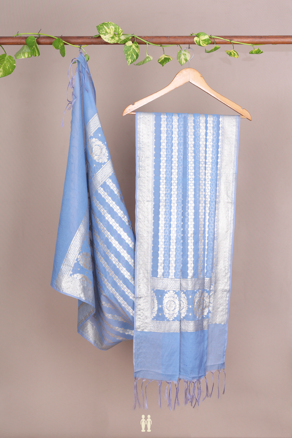 Allover Zari Design Blue Semi Banarasi Silk Dupatta