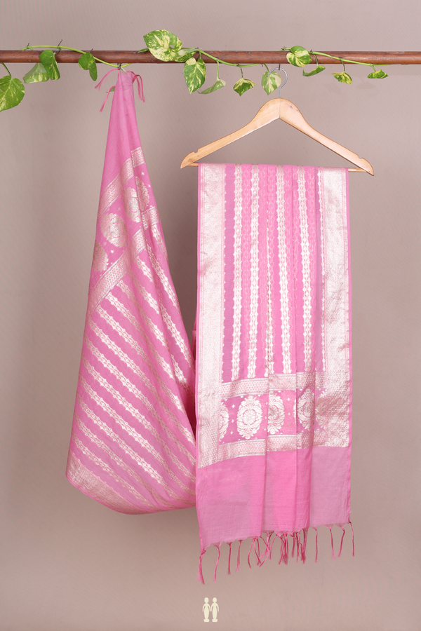 Allover Zari Design Pink Semi Banarasi Silk Dupatta