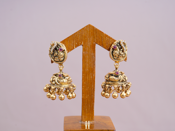 Antique Design Gold Plated Pure Silver Jhumkas