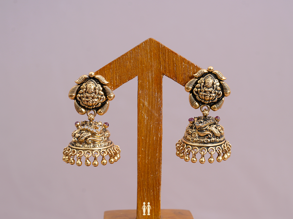 Antique Design Gold Plated Pure Silver Jhumkas