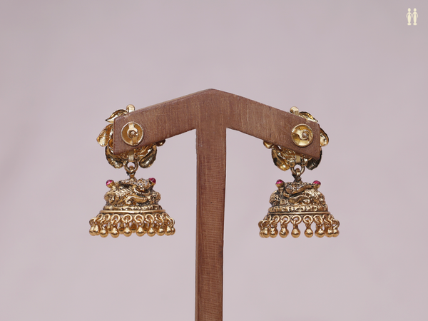 Antique Design Gold Plated Pure Silver Jhumkas