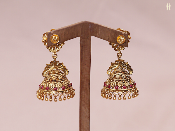 Antique Design Gold Plated Pure Silver Jhumkas