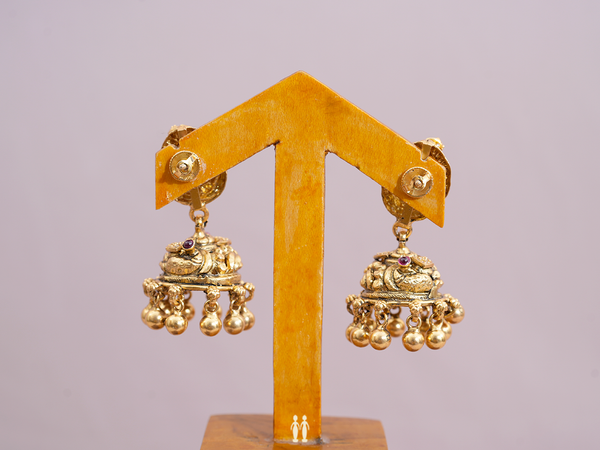 Antique Design Gold Plated Pure Silver Jhumkas