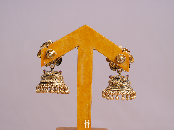 Antique Design Gold Plated Pure Silver Jhumkas