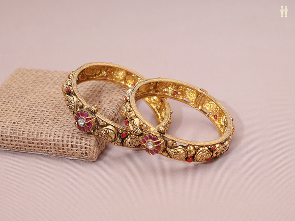 Antique Design Gold Plated Pure Silver Screw Bangles