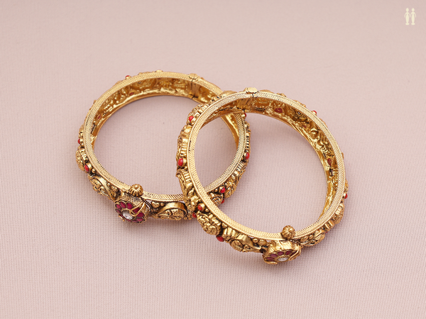 Antique Design Gold Plated Pure Silver Screw Bangles