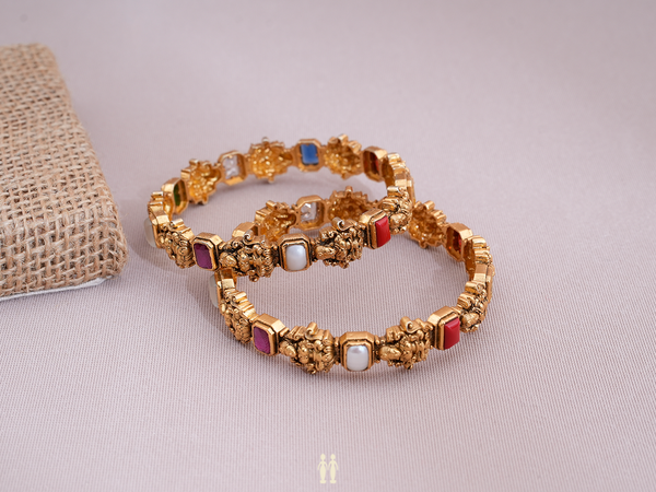 Antique Design Gold Plated Silver Bangles