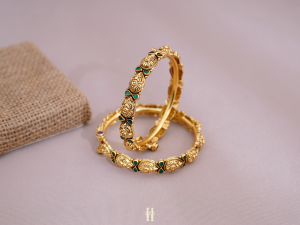 Antique Design Gold Plated Silver Screw Bangles