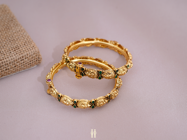Antique Design Gold Plated Silver Screw Bangles