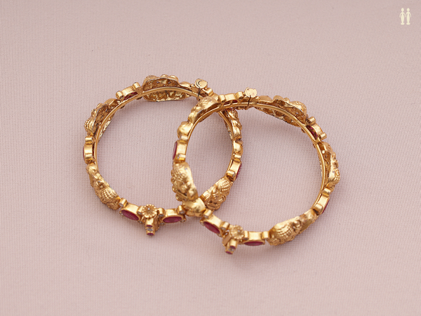 Antique Design Gold Plated Silver Screw Bangles