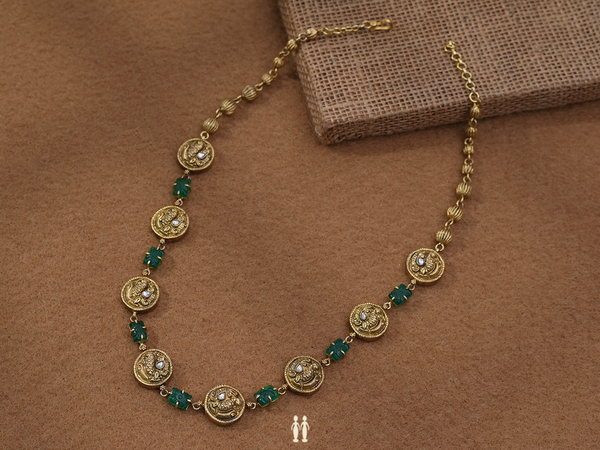 Antique Design Gold Plated Silver Long Necklace