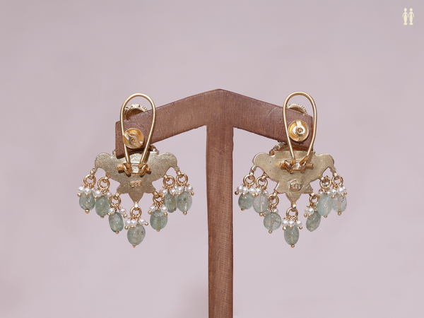 Antique Design With Beads Gold Plated Pure Silver Earrings