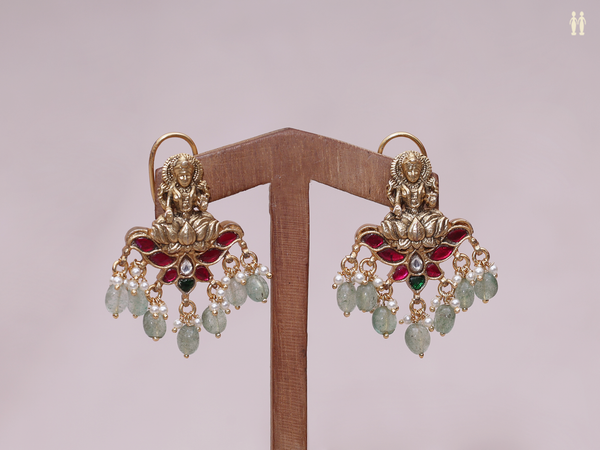 Antique Design With Beads Gold Plated Pure Silver Earrings