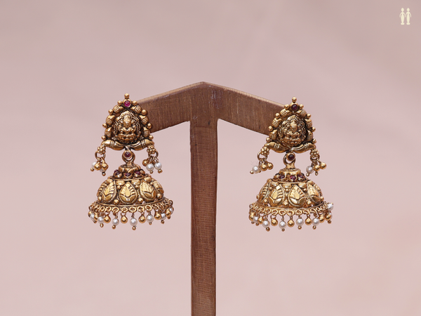 Antique Design With Beads Gold Plated Pure Silver Jhumkas