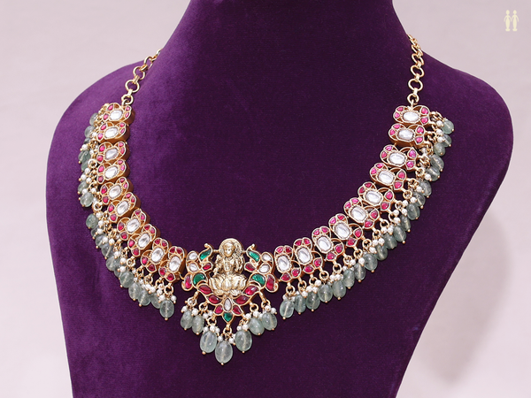Antique Design With Beads Gold Plated Silver Necklace