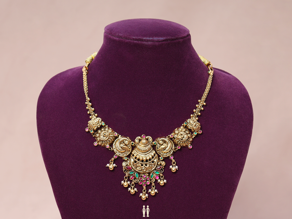 Antique Design With Beads Gold Plated Silver Necklace