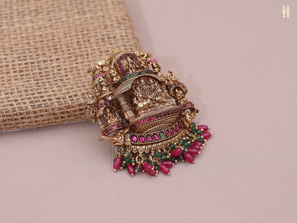 Antique Design With Green And Pink Stone Gold Plated Juda Pin
