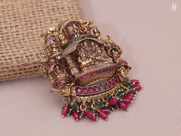 Antique Design With Green And Pink Stone Gold Plated Juda Pin