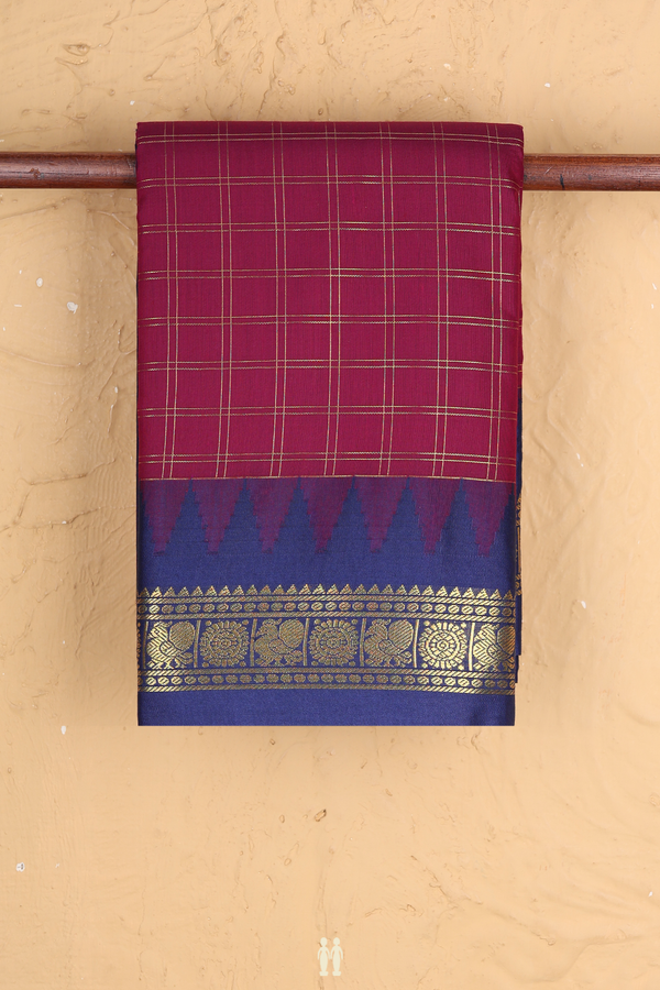 Apoorva Cotton Saree In Berry Purple With Checks Design