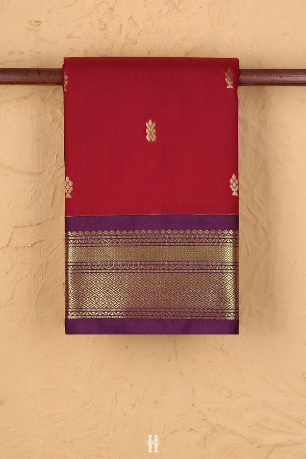 Apoorva Cotton Saree In Berry Red With Zari Buttas