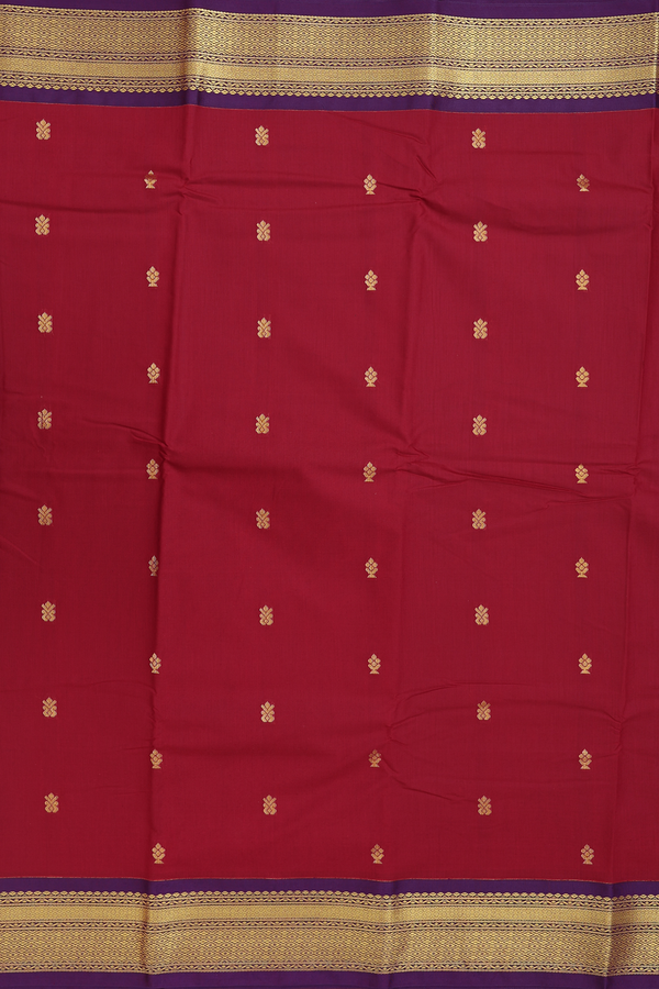 Apoorva Cotton Saree In Berry Red With Zari Buttas