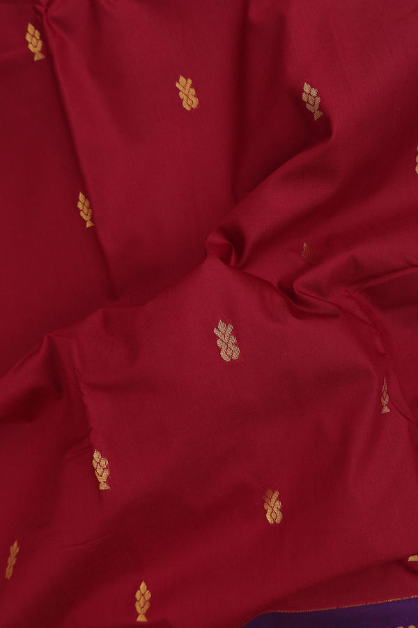 Apoorva Cotton Saree In Berry Red With Zari Buttas