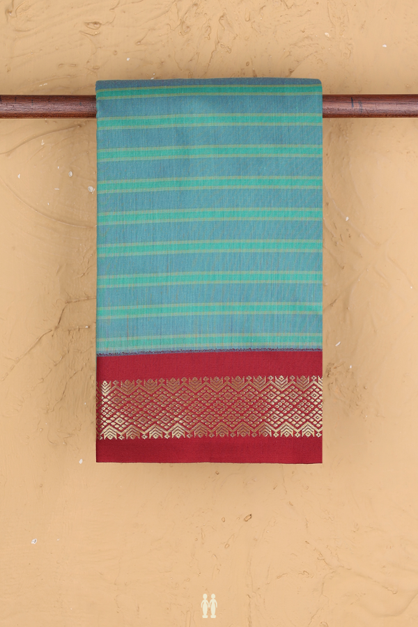 Apoorva Cotton Saree In Blue With Stripes Design