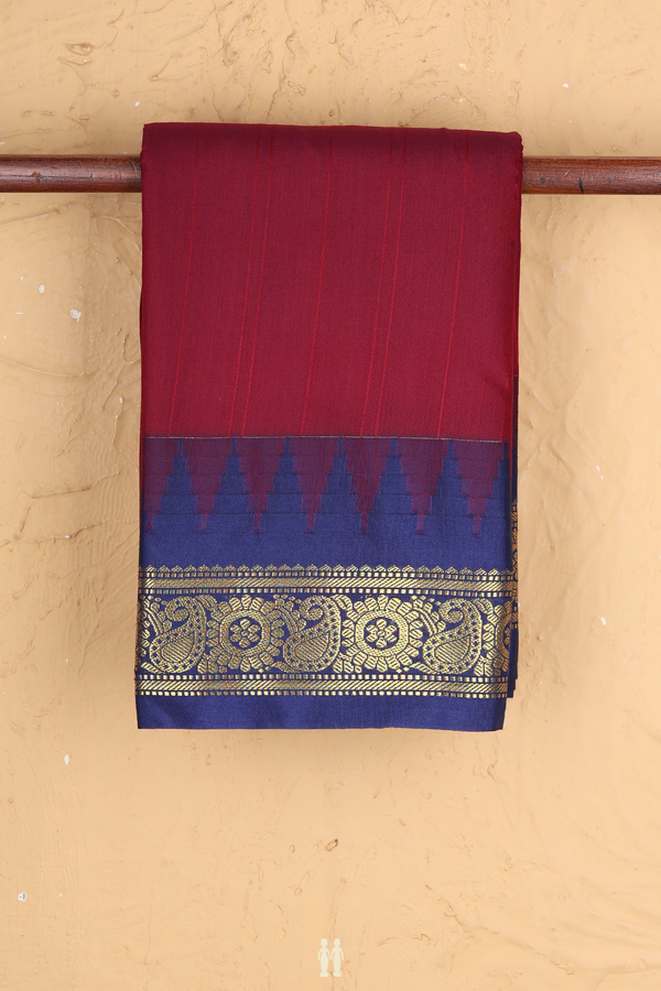 Apoorva Cotton Saree In Burgundy Red With Self Stripes Design
