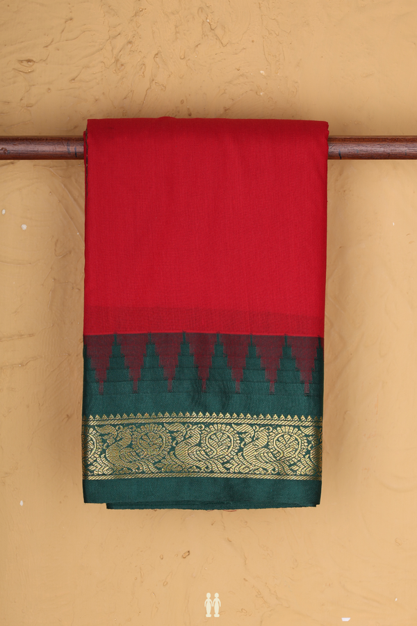 Apoorva Cotton Saree In Chilli Red With Contrast Border