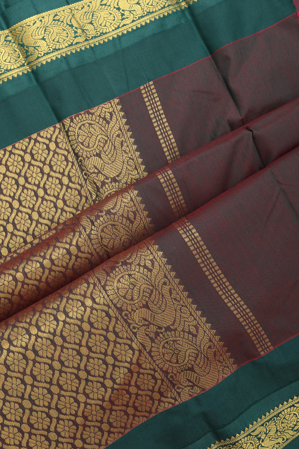 Apoorva Cotton Saree In Chilli Red With Contrast Border