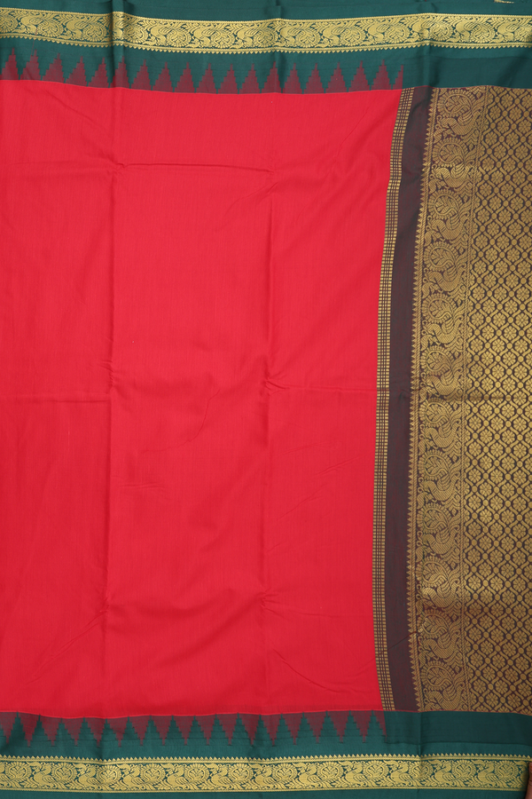 Apoorva Cotton Saree In Chilli Red With Contrast Border