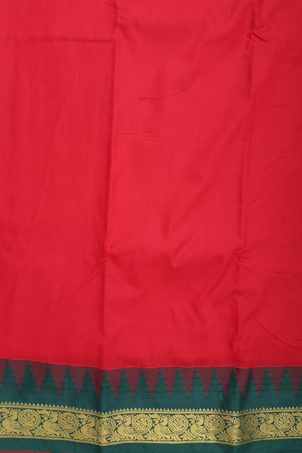 Apoorva Cotton Saree In Chilli Red With Contrast Border