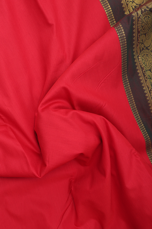 Apoorva Cotton Saree In Chilli Red With Contrast Border