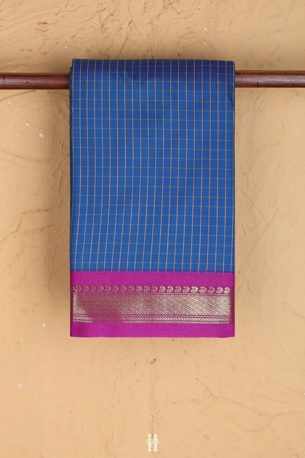 Apoorva Cotton Saree In Cobalt Blue With Checks Design