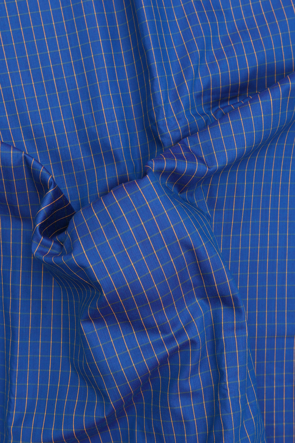 Apoorva Cotton Saree In Cobalt Blue With Checks Design