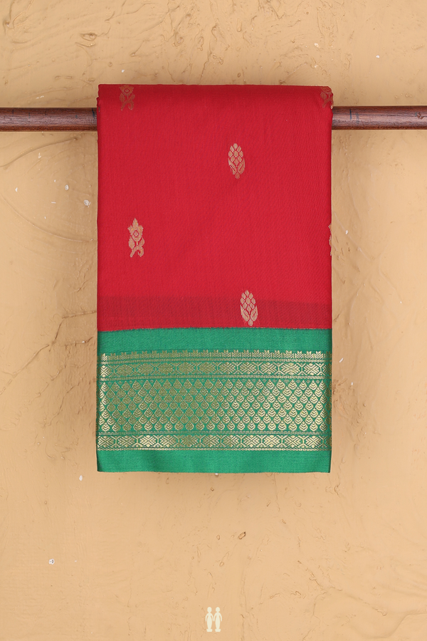 Apoorva Cotton Saree In Crimson Red With Floral Buttas