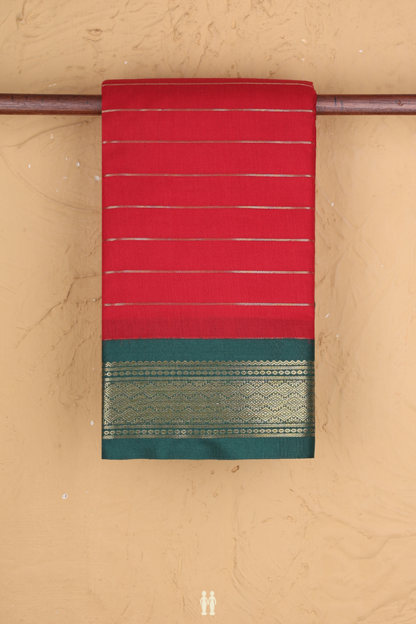 Apoorva Cotton Saree In Crimson Red With Stripes Design