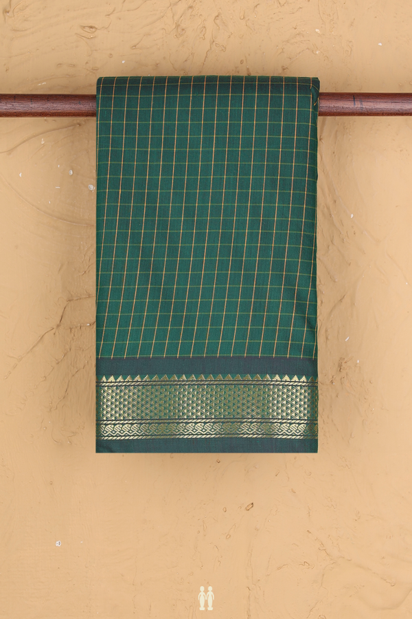 Apoorva Cotton Saree In Forest Green With Checks Design