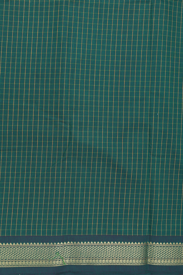 Apoorva Cotton Saree In Forest Green With Checks Design