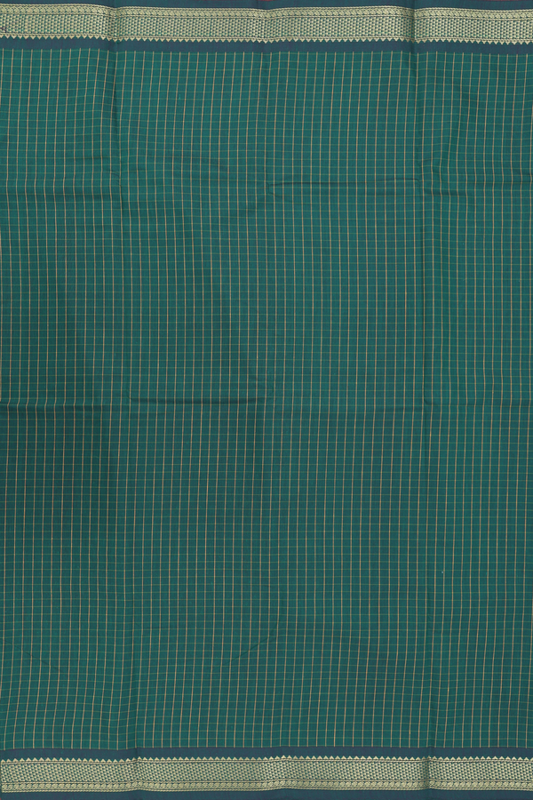 Apoorva Cotton Saree In Forest Green With Checks Design
