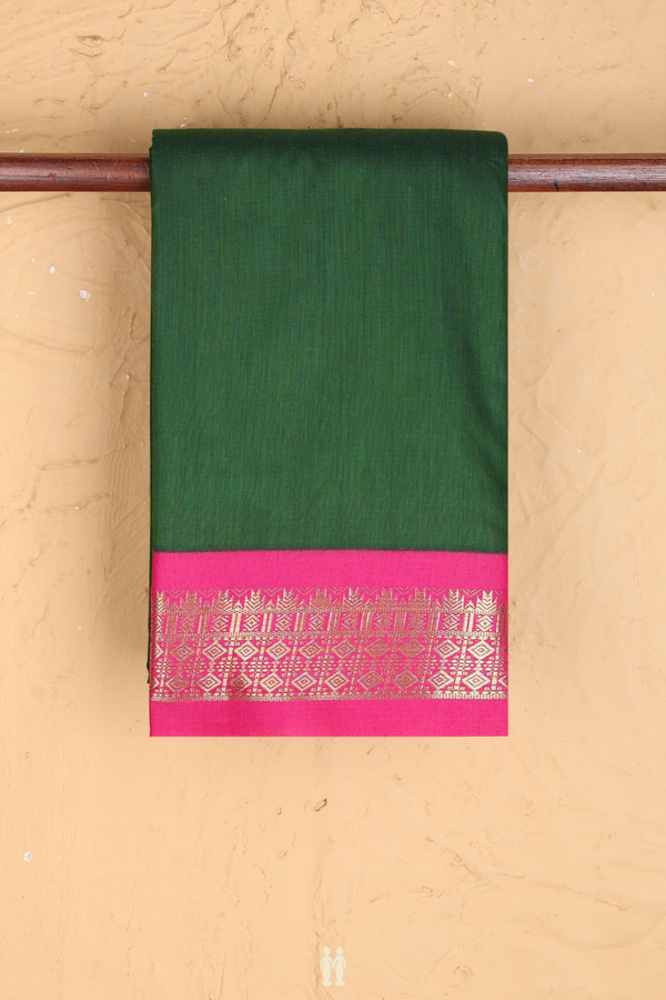 Apoorva Cotton Saree In Forest Green With Contrast Border